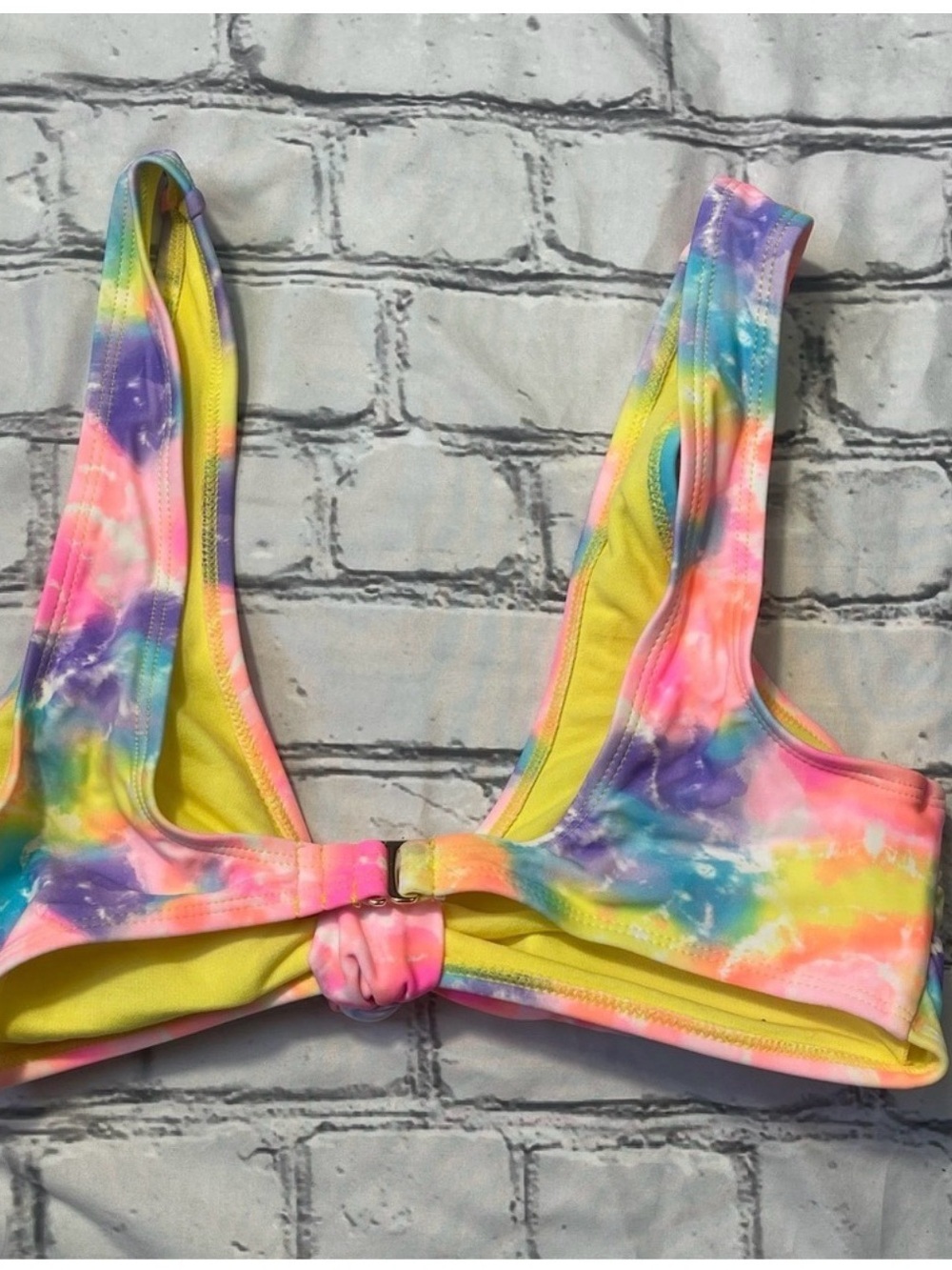 Neon Tie Dye Front Knot Bikini Top NWT - Picture 6 of 6
